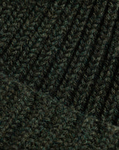 ENGLISH RIB CUFFED BEANIE - ARMY GREEN MELANGE HANDLOOM BABY ALPACA