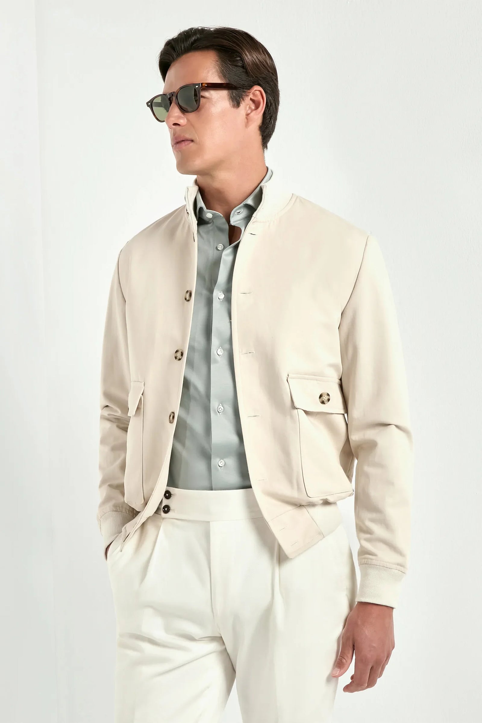Beige Cotton Bomber Made In Italy