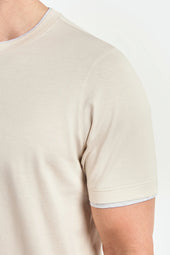 Beige Cotton T Shirt With Collar Detail Made In Italy