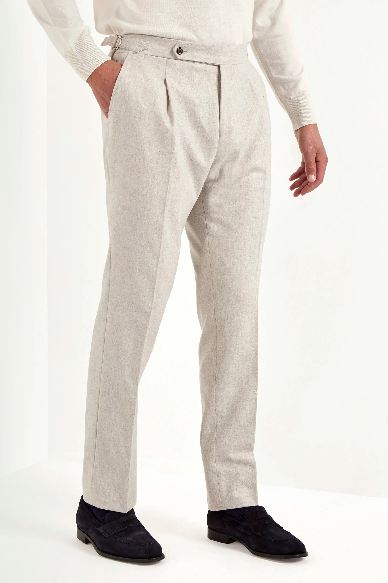 Beige Flannel Roma Trousers Made In Italy