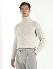 Beige Jacquard Patterned Turtleneck Made In Italy