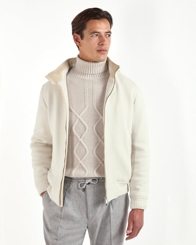 Beige jacquard patterned turtleneck – Made in Italy