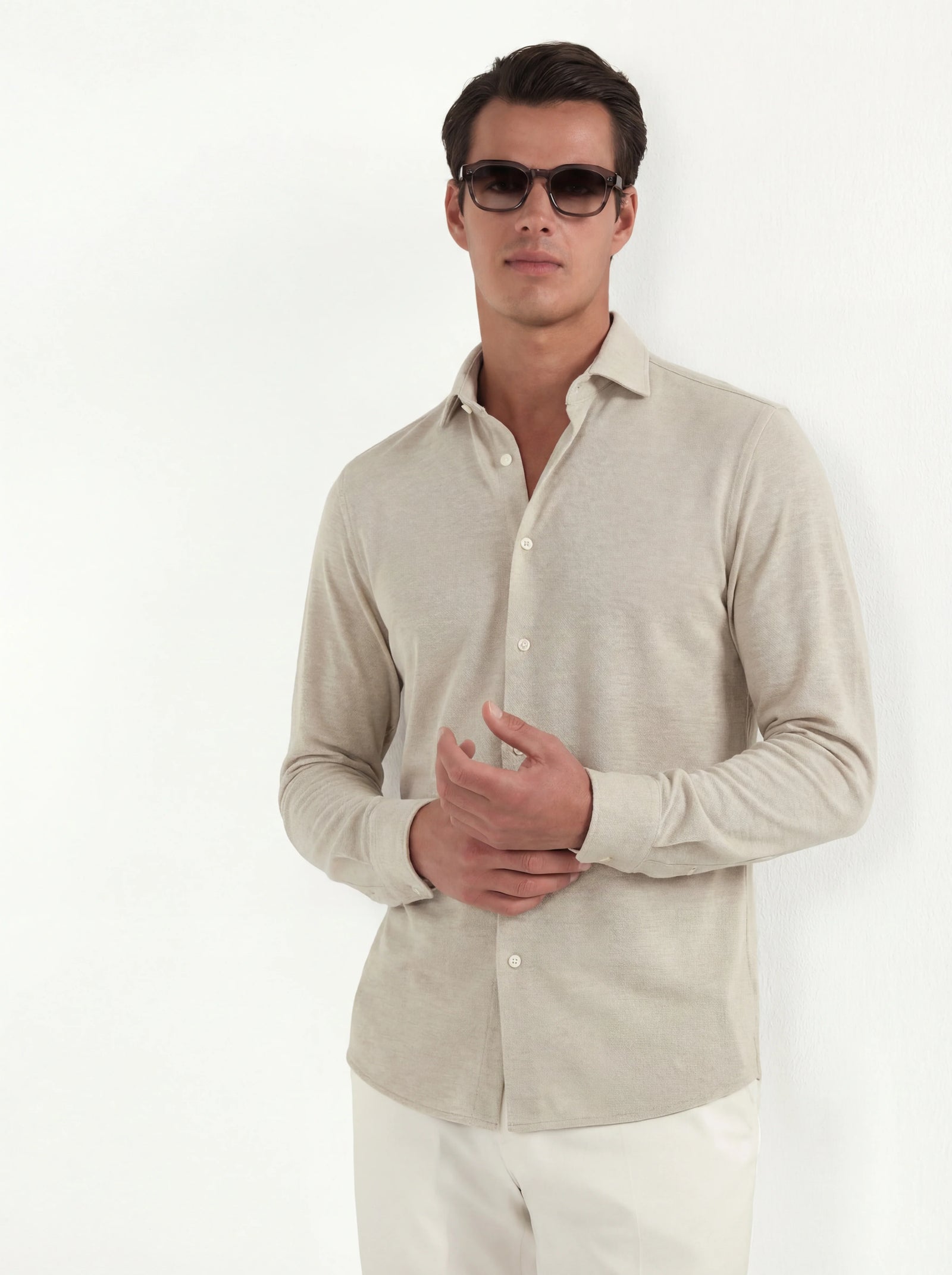 Beige Jersey Merino Shirt Made In Italy