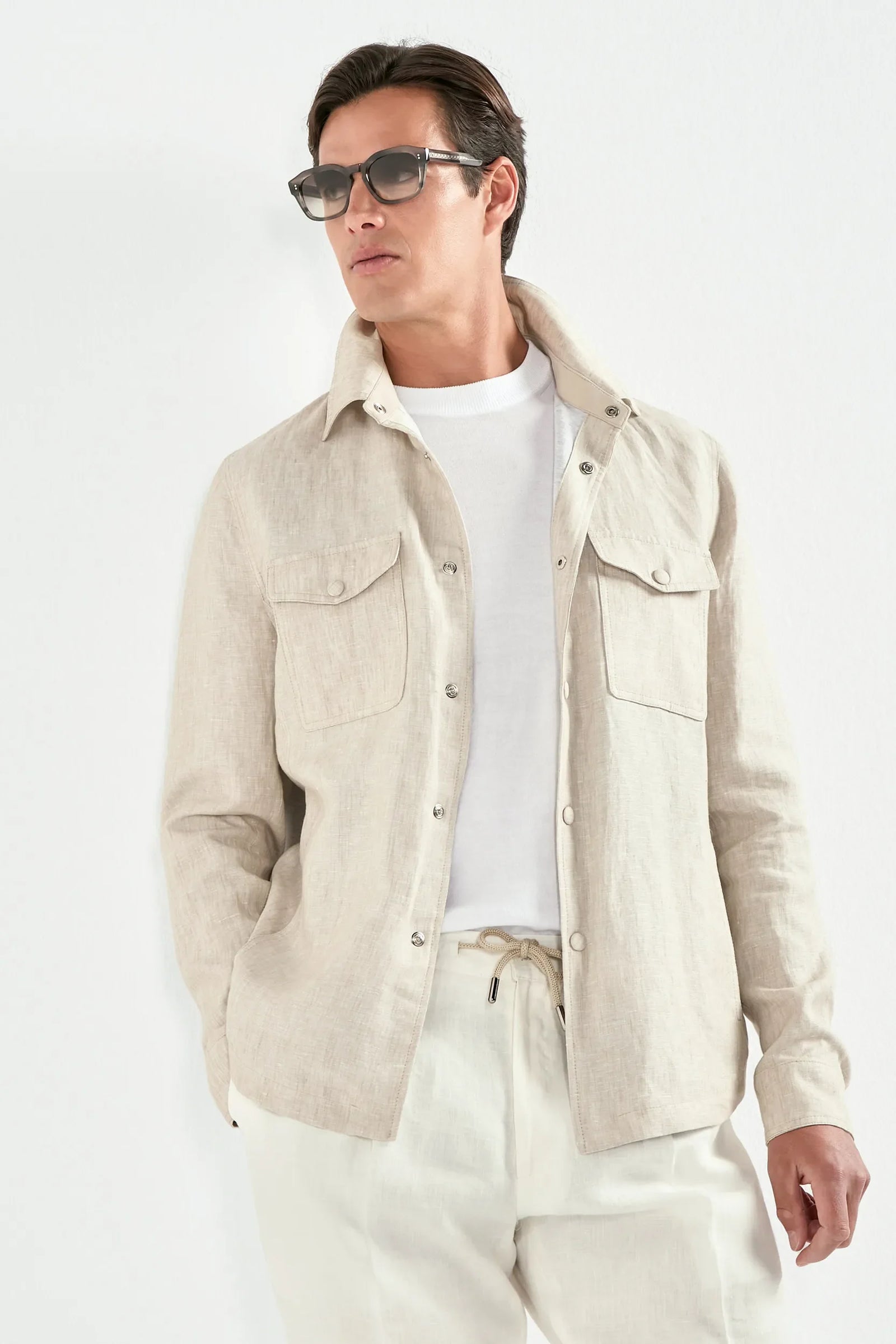 Beige Linen Overshirt Made In Italy