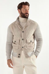 Beige suede and knit bomber - Made in Italy