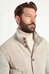 Beige Suede And Knit Bomber Made In Italy