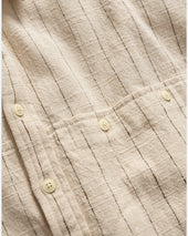 SS EASY WORK SHIRT - ECRU / BROWN STRIPED HANDLOOM COTTON BASKETWEAVE