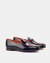 Black Patent Belgian Loafer - Orange Trim