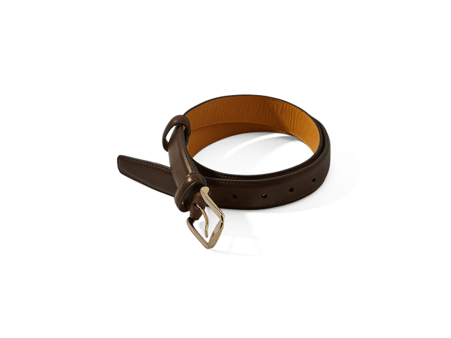 Sagan Belt Buckle in Dark Oak Marmo Calf with Pale Gold Buckle