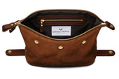 Suede Wash Bag / Dopp Kit - Tobacco Brown
