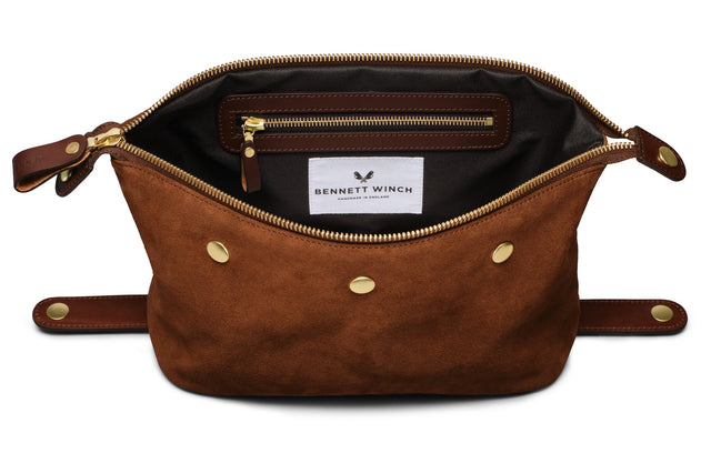 Suede Wash Bag / Dopp Kit - Tobacco Brown