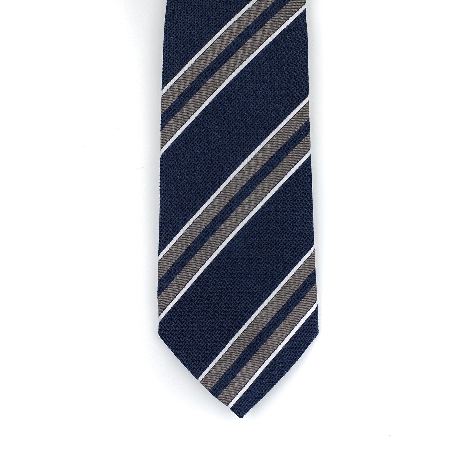 Basketweave Silk Tie Khaki And White Stripes
