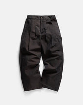 TINO DOUBLE PLEATED WIDE PANT - CIOCCOLATO / MEZZANOTE COTTON PLAINWEAVE