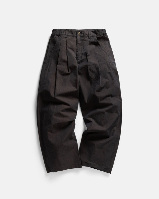 TINO DOUBLE PLEATED WIDE PANT - CIOCCOLATO / MEZZANOTE COTTON PLAINWEAVE
