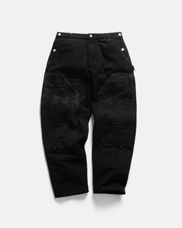 ELI HAND-EMBROIDERED DOUBLE KNEE WORK PANT - BLACK HANDSPUN COTTON CANVAS