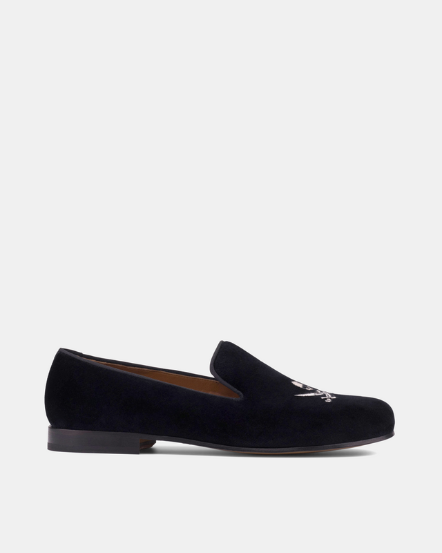 Black Velvet Slippers Skull