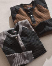 Men S Colorblock Waffle Long Sleeve Henley Cocoa Black