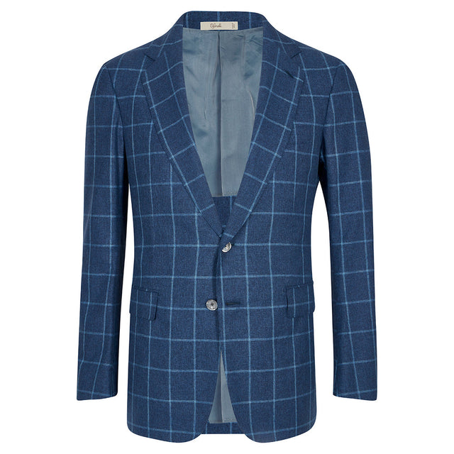 Veste bleue en mélange de laine à carreaux fenêtre