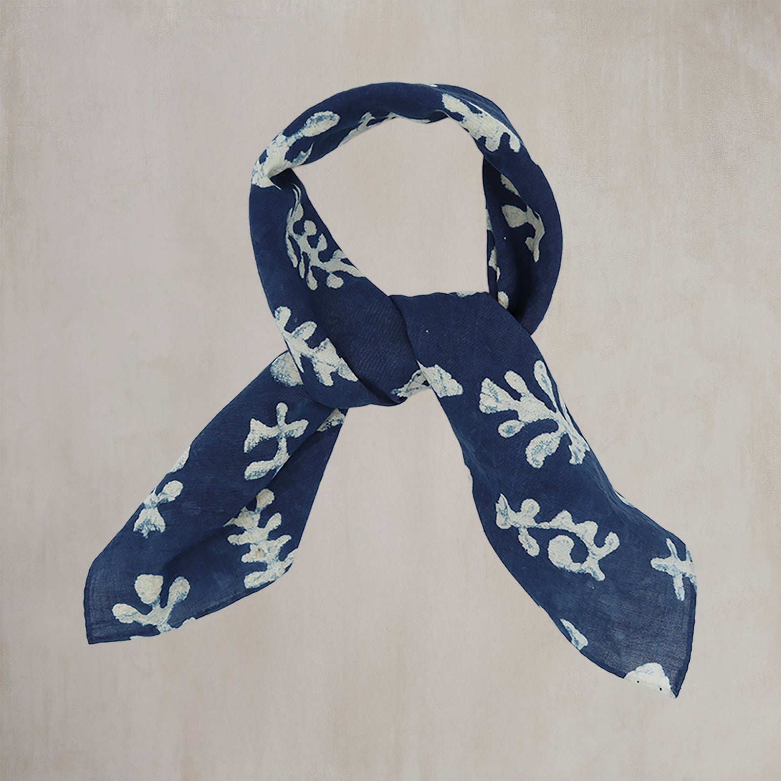 Block Printed By Hand Neckerchief In And White
