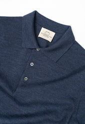 Men's Extra Fine Merino Wool Long Sleeve Polo Blue