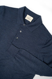 Men's Extra Fine Merino Wool Long Sleeve Polo Blue