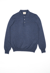 Men's Extra Fine Merino Wool Long Sleeve Polo Blue