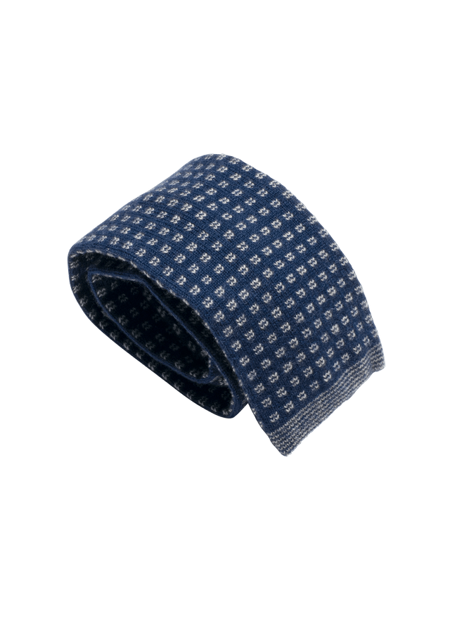 Blue & White Wool Maglia Tie, Pattern 7