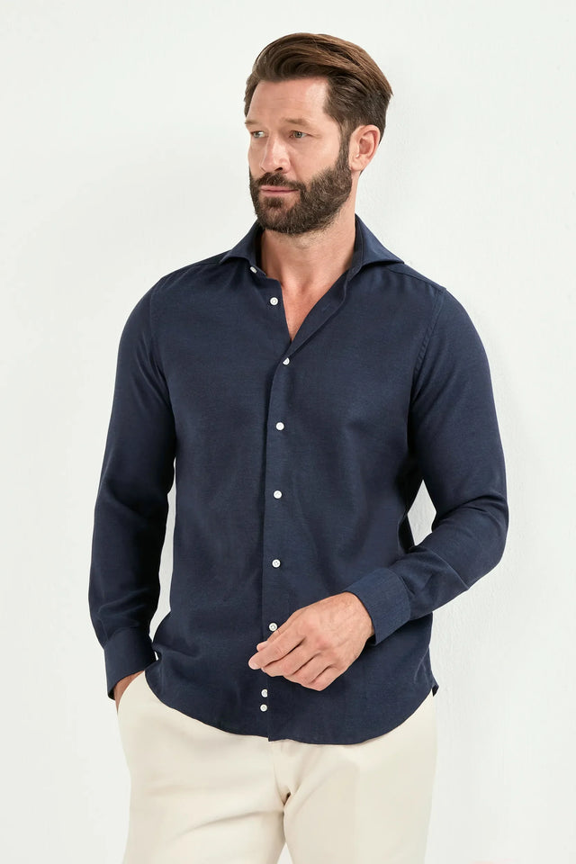 Blue cashmere and cotton shirt - Made in Italy