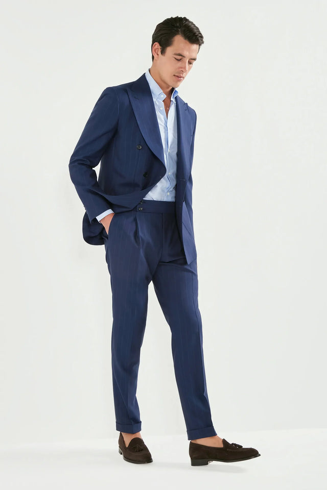Blue double breasted striped suit - Made in Italy