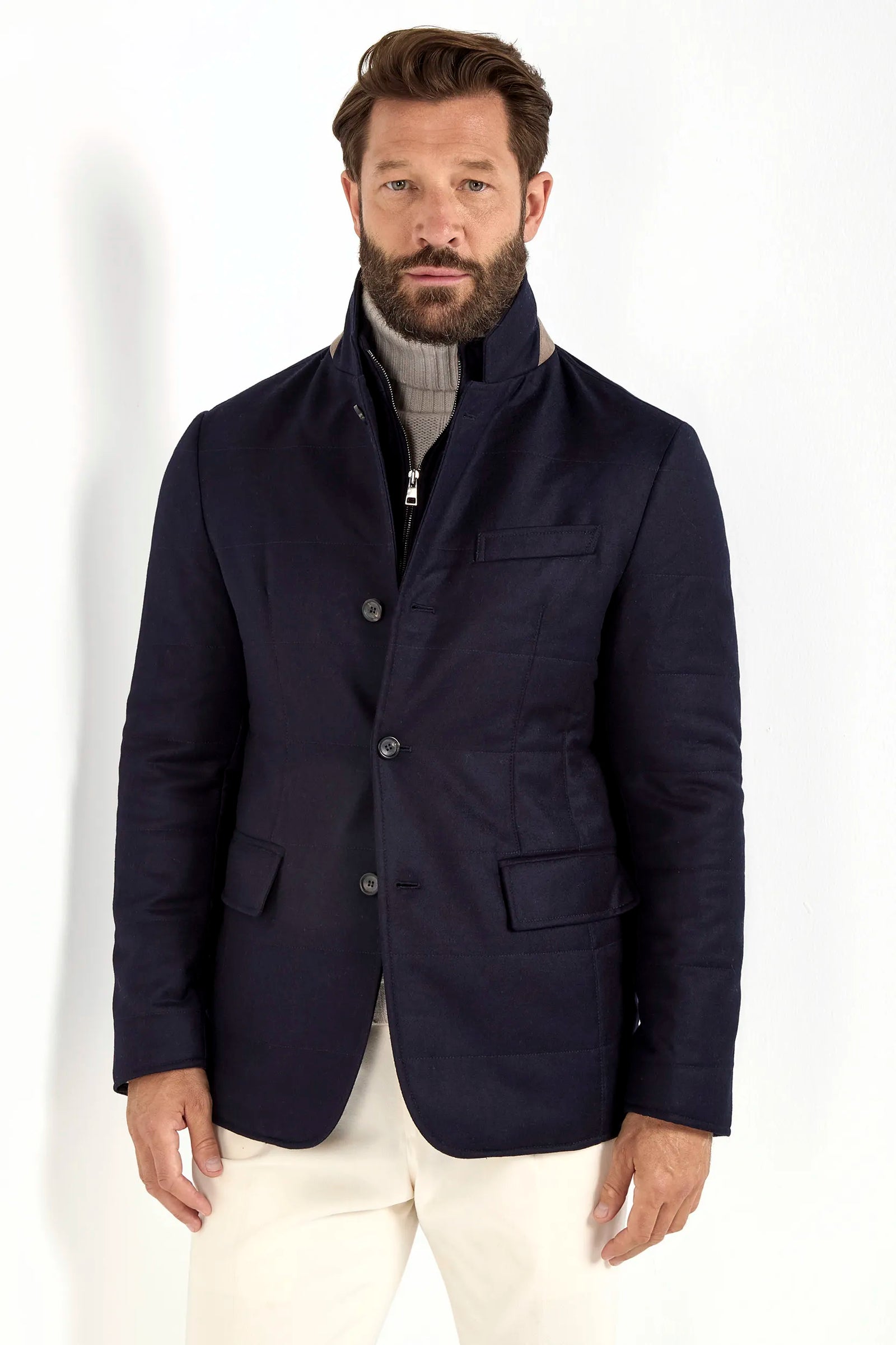 Down Jacket In Wool Cashmere Made In Italy