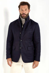 Blue down jacket in wool & cashmere – Made in Italy