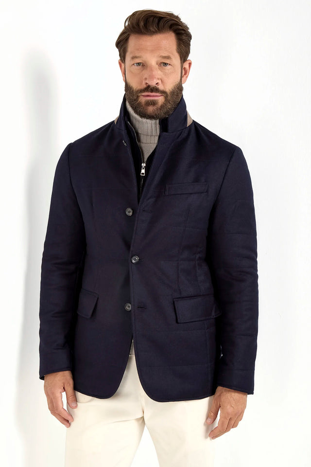 Blue down jacket in wool & cashmere – Made in Italy