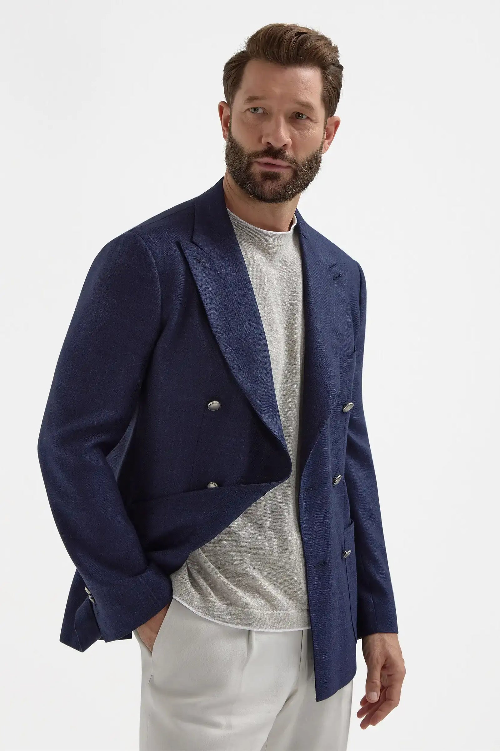 Herringbone Double Breasted Jacket Made In Italy