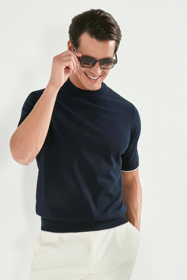 Blue high neck t-shirt - Made in Italy
