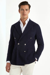 Blue jersey double breasted jacket - Made in Italy
