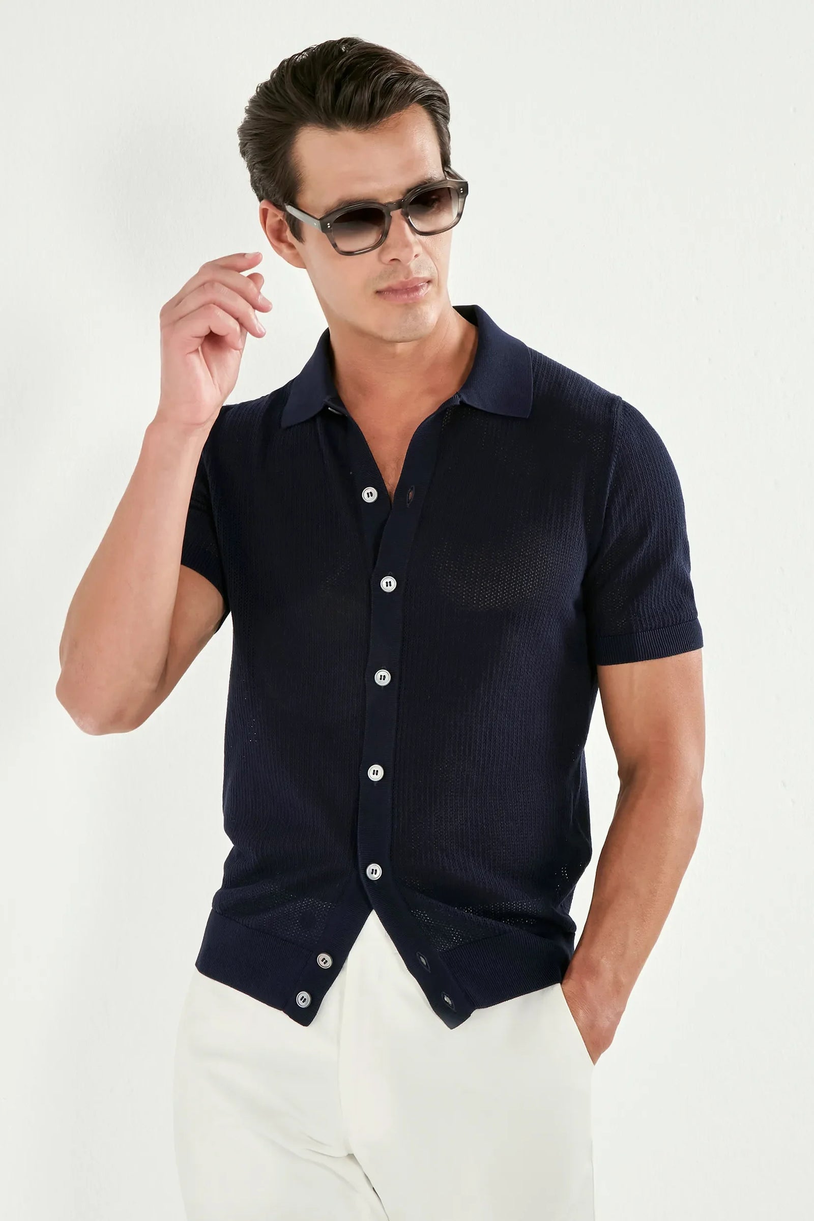 Knitted Polo Cardigan Made In Italy