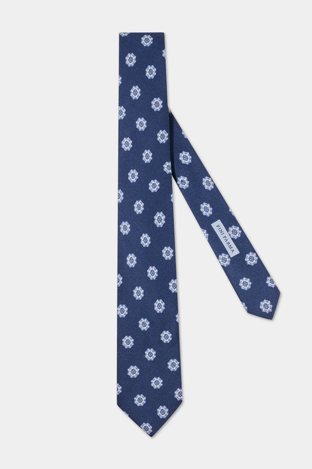 Blue macro fancy silk tie - Made in Italy
