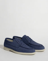 Blue nabuk boat loafers - Made in Italy