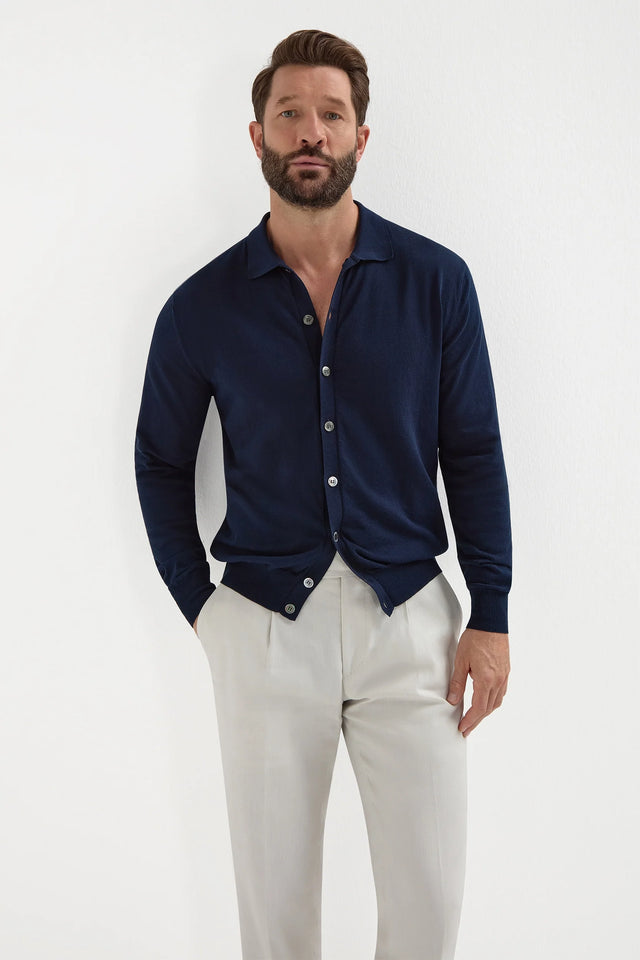 Blue polo cardigan - Made in Italy
