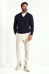 Ribbed V Neck Sweater Made In Italy