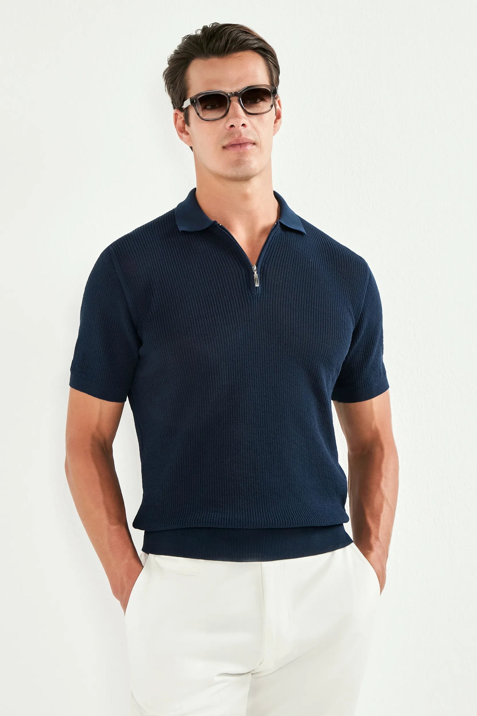 Ribbed Zipped Polo Made In Italy