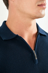 Ribbed Zipped Polo Made In Italy