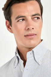 Striped Brushed Cotton Button Down Shirt Made In Italy