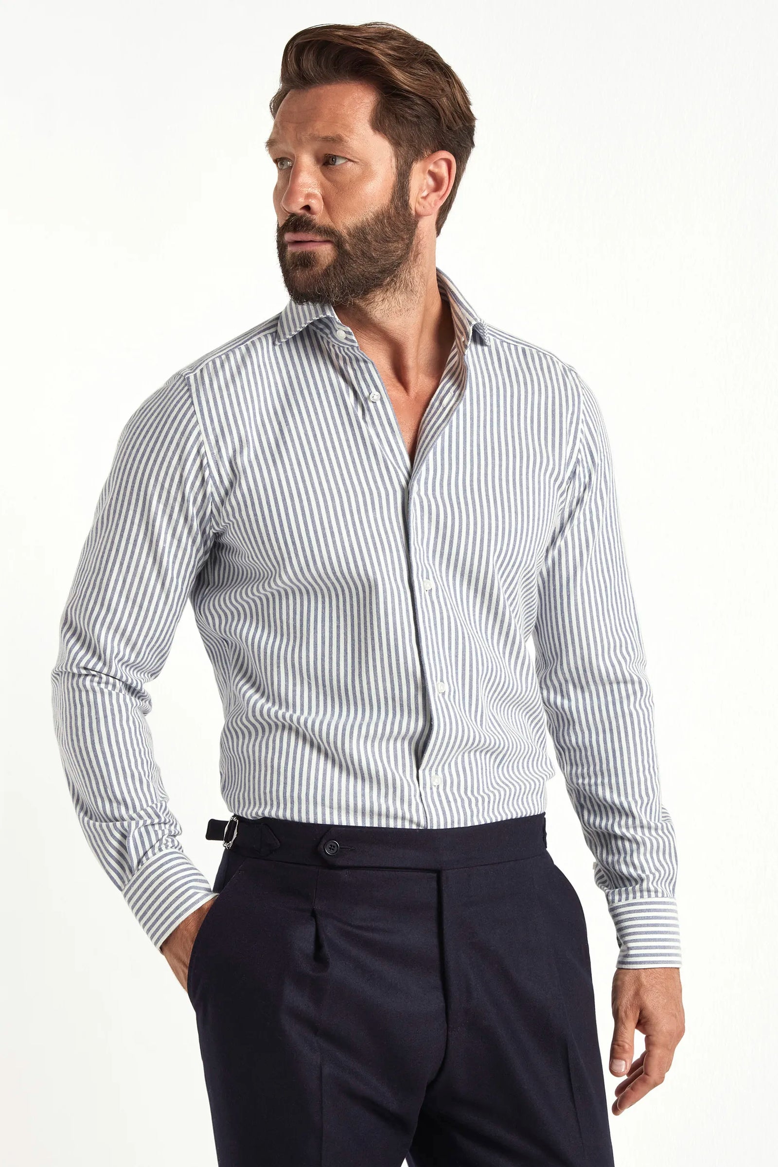 Striped Cotton And Cashmere Shirt Made In Italy