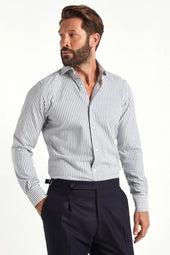 Blue striped cotton and cashmere shirt - Made in Italy