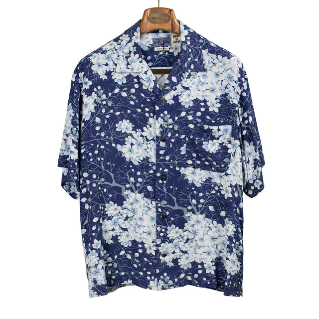 Kaza Sakura camp shirt in tonal blue rayon
