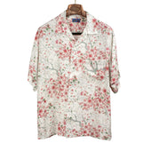 Kaza Sakura camp shirt in white and pink rayon