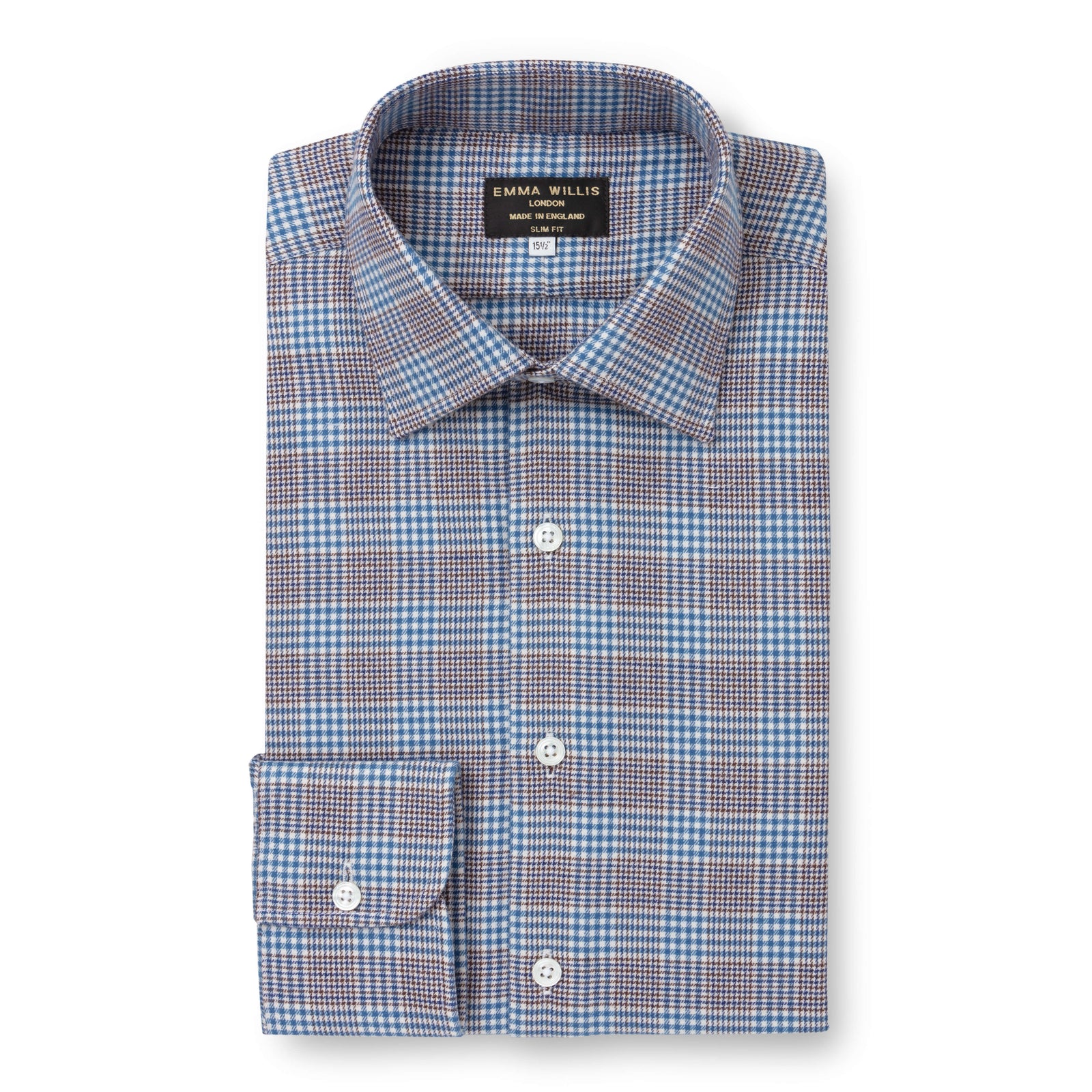 Brown P O W Check Brushed Cotton Shirt