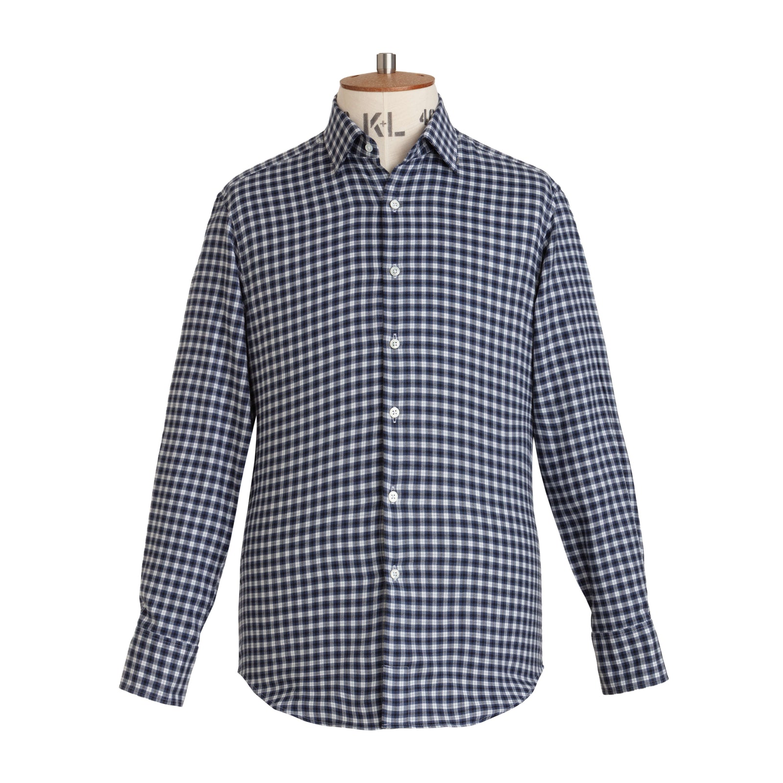 Blue Check Wool Cotton Blend Shirt New