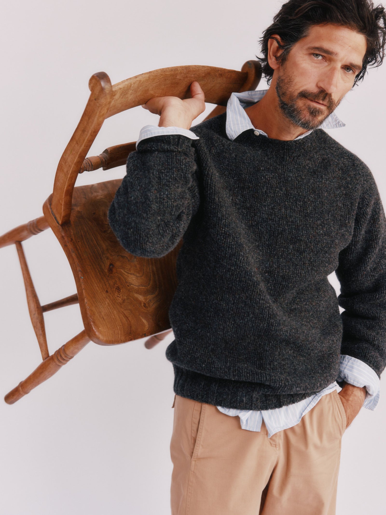 Blue Mogganer Explorer Extra Chunky Seamless Supersoft Shetland Sweater - Smoulder Charcoal